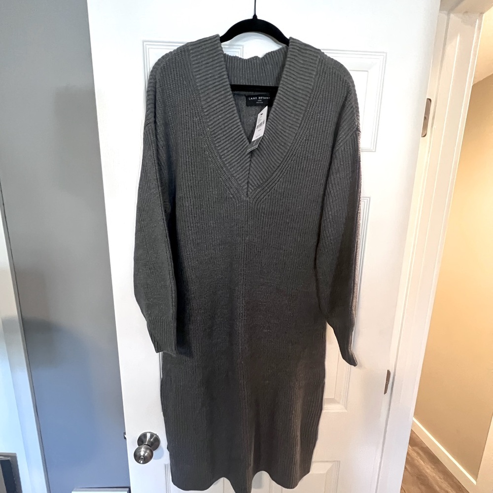 V-Neck, Ribbed Sweater Dress